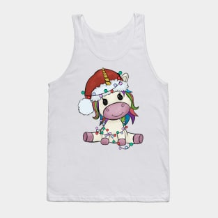 unicorn christmas lights santa hat Tank Top